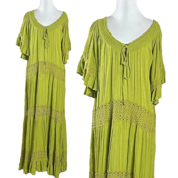Free People Bohemian Witchy Dream On Maxi Dress Green XS NEW Crochet Gauze Fall - Picture 4 of 14